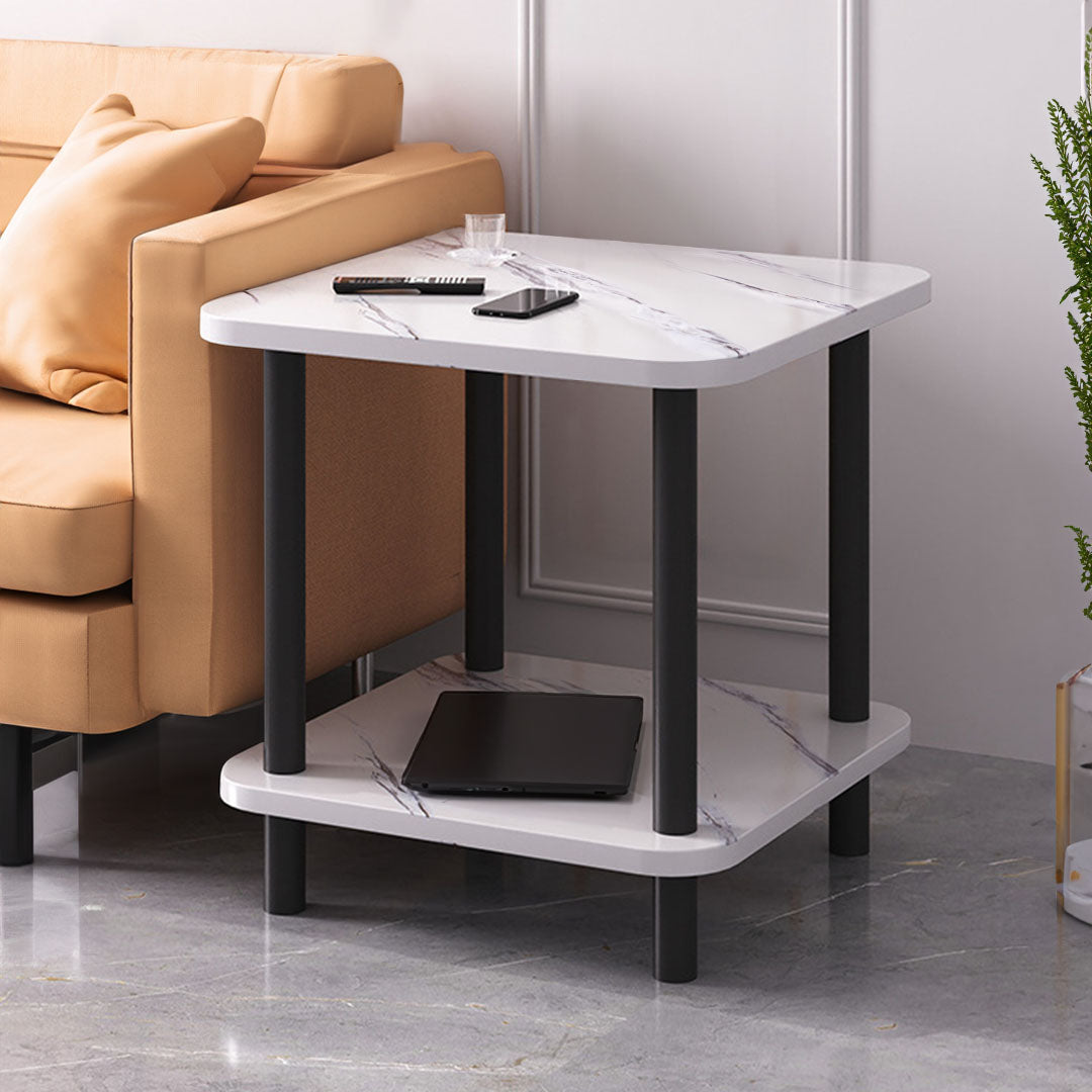 SOGA 2X 70cm White Ceramic Table Stone Pattern Modern Design with Black Metal Legs