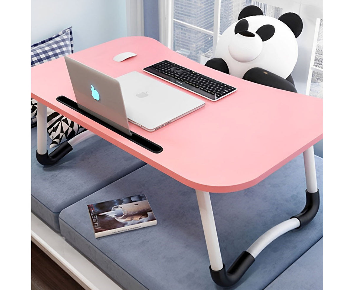 SOGA Pink Portable Bed Table Adjustable Foldable Bed Sofa Study Table Laptop Mini Desk with Notebook Stand Card Slot Holder Home Decor