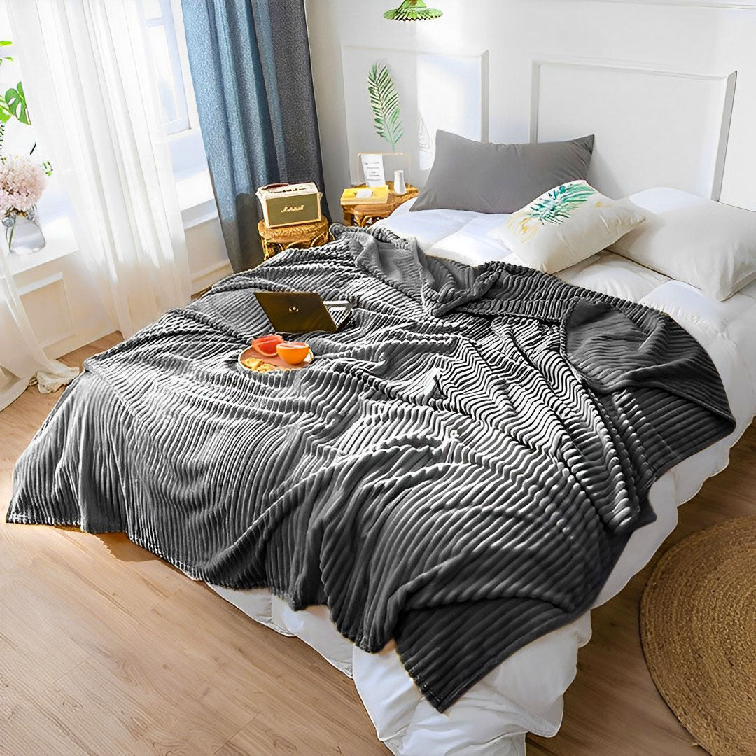 SOGA GreyThrow Blanket Warm Cozy Striped Pattern Thin Flannel Coverlet Fleece Bed Sofa Comforter