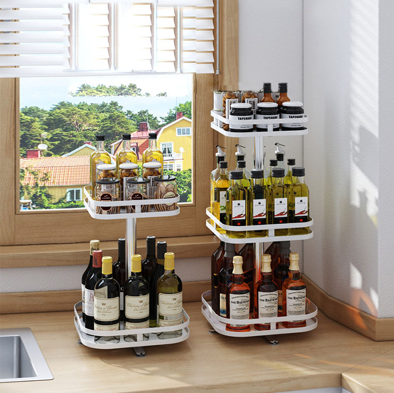 SOGA 3 Tier Steel White Square Rotating Multi-Function Kitchen Portable Storage Spice Seasoning Kitchen Countertop Organiser Shelf