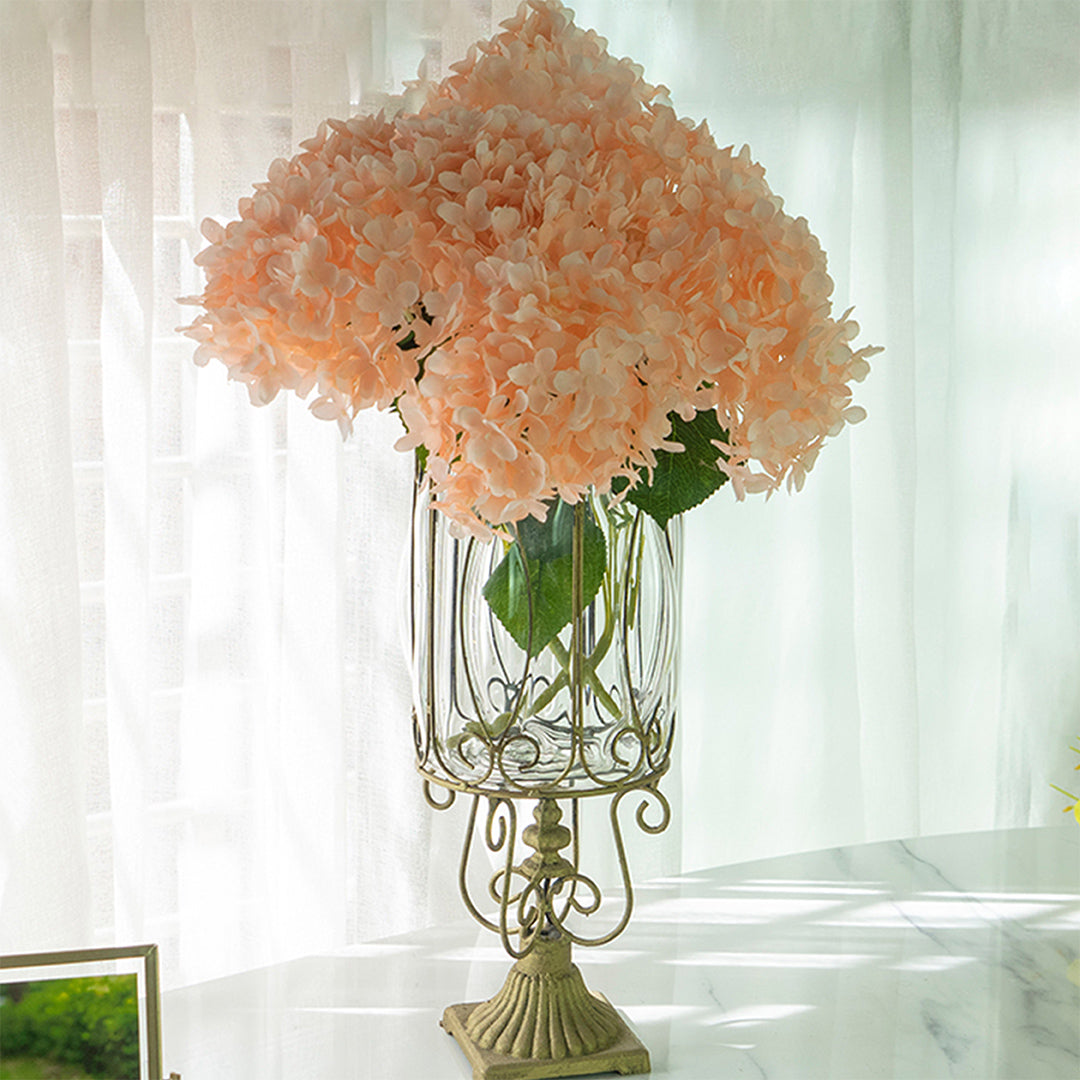 SOGA European Clear Glass Cylinder Flower Vase Solid Base with Gold Metal Pattern