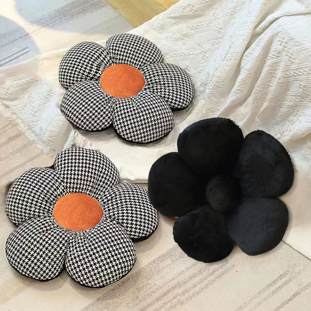 SOGA 2X Black Flower Cushion Shaped for Floor and Sitting Throw Pillow