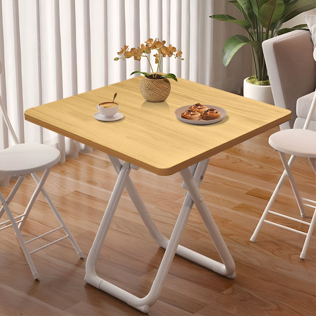 SOGA 2X 80cm Wood Color Board Square Table with White Legs Modern and Stylish Design for Home Decor