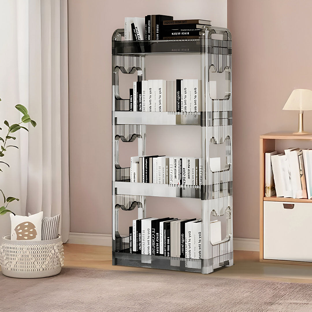 SOGA 2X 38x24cm Clear 4 Tier Bookshelf & Cosmetic Storage Organizer Trolley Rack