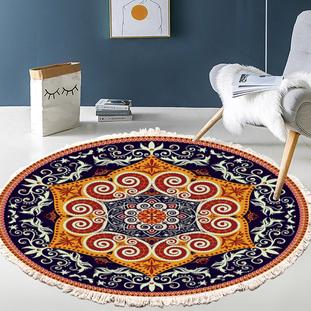 SOGA 90cm Round Mandala Ethnic Style Round Carpet, Anti-slip Doormat, Home Decor