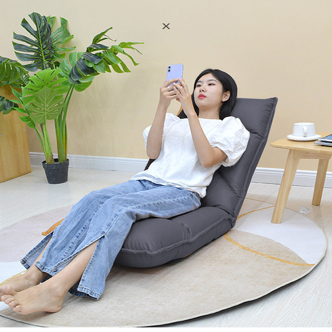 SOGA Grey Lounge Recliner Lazy Sofa Bed Tatami Cushion Collapsible Backrest Seat Home Office Decor