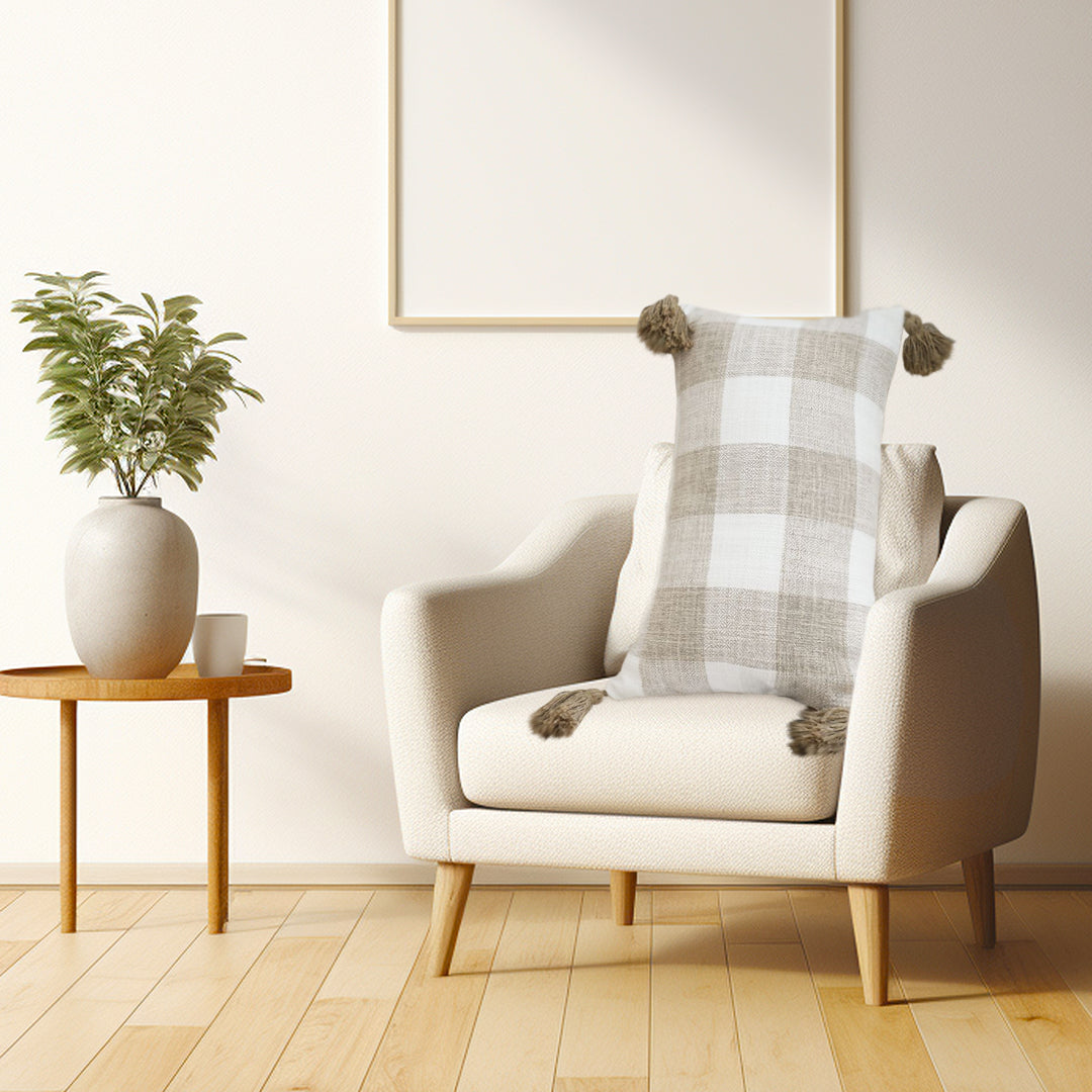 SOGA 35CM Pillow Lumbar Cover Decorative Plaid Farmhouse Cushion Throw Pillow