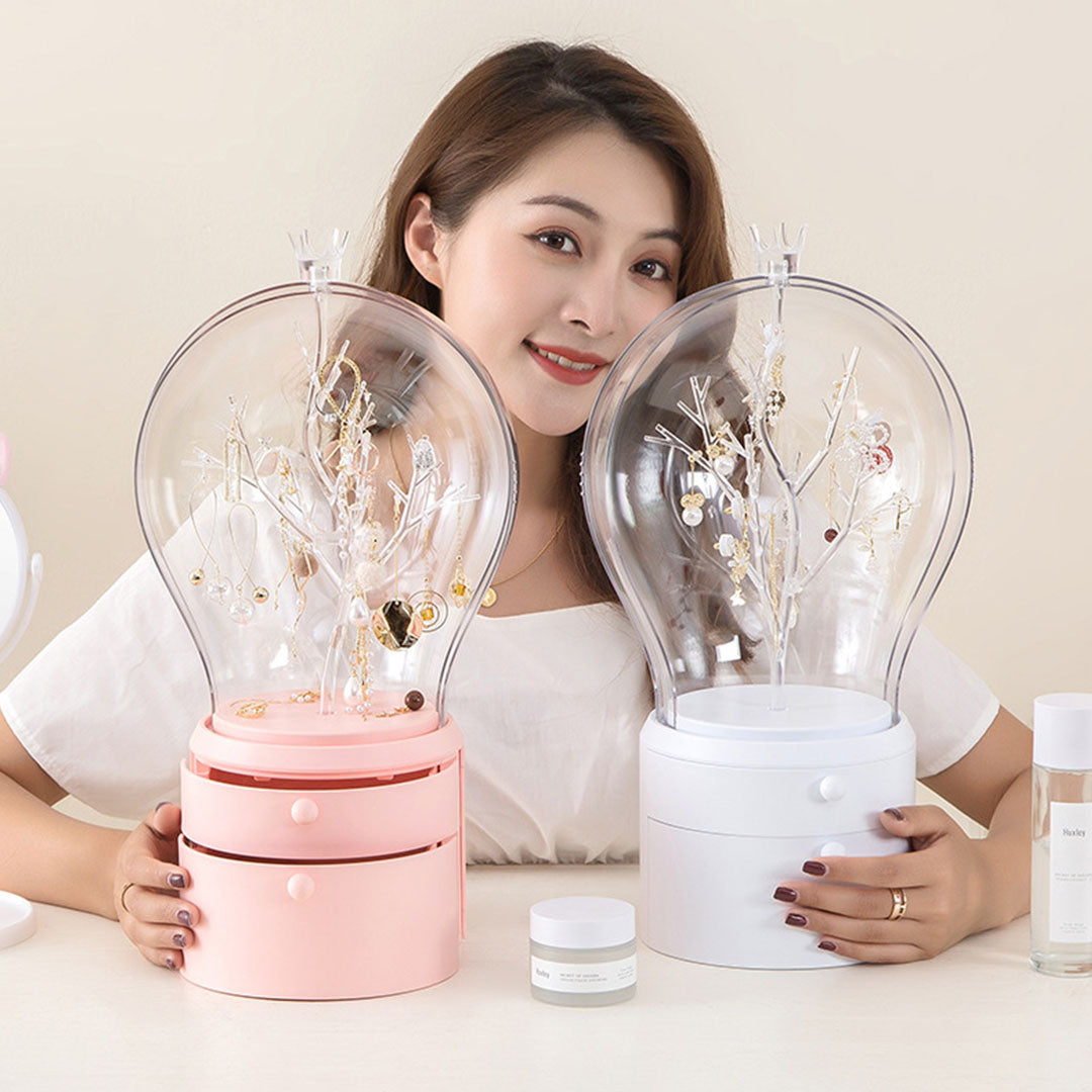 SOGA 2X Pink 360 Degree Rotating 2 Layered Jewelry Storage Box Waterproof Dustproof Accessories Organiser