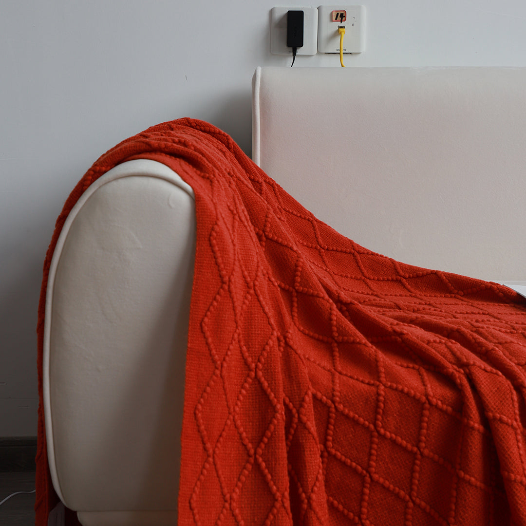 SOGA Red Diamond Pattern Knitted Throw Blanket Warm Cozy Woven Cover Couch Bed Sofa Home Decor with Tassels