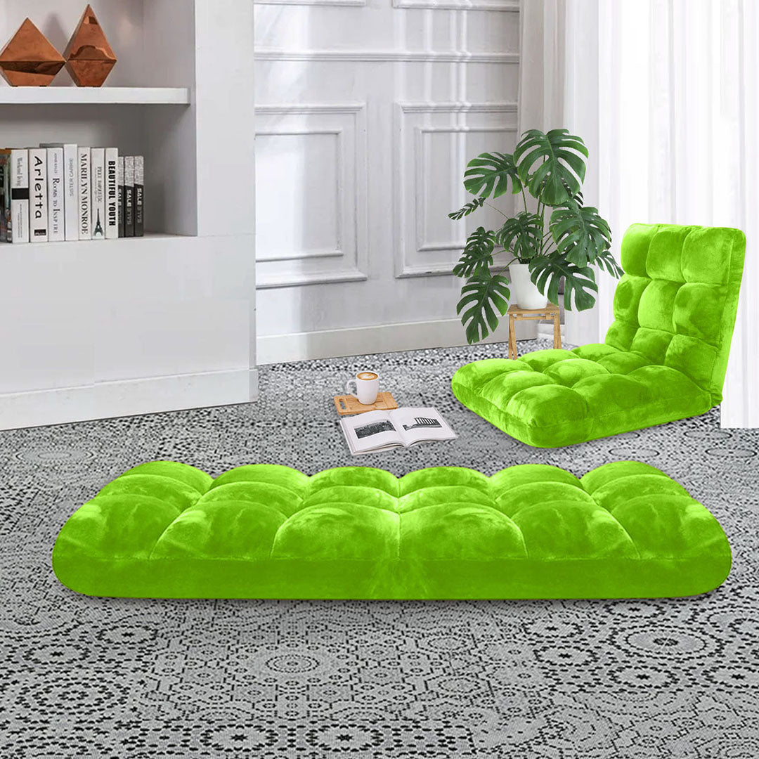SOGA 2X Floor Recliner Folding Lounge Sofa Futon Couch Folding Chair Cushion Green
