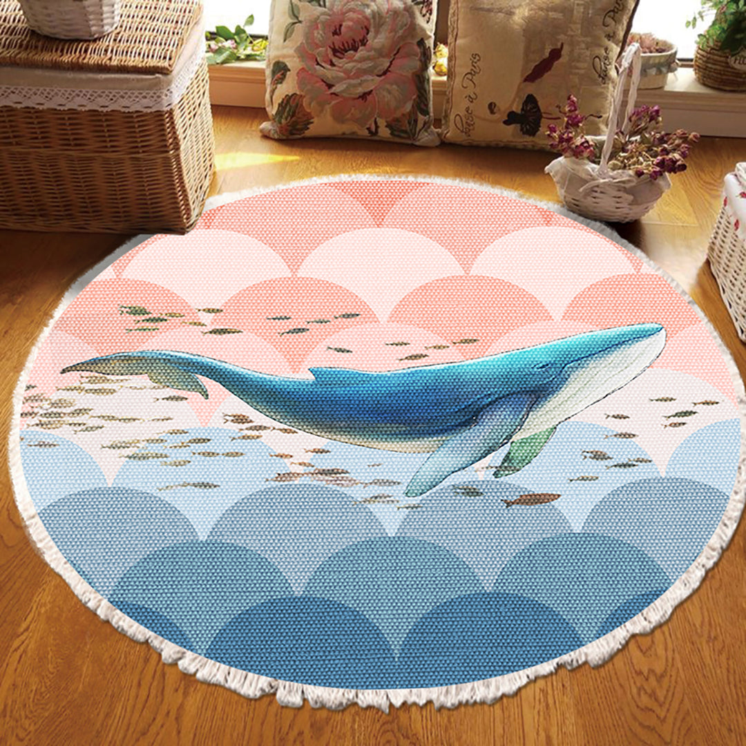 SOGA 2X 120cm Round Tassels Shark Print Area Rugs, Home Decor