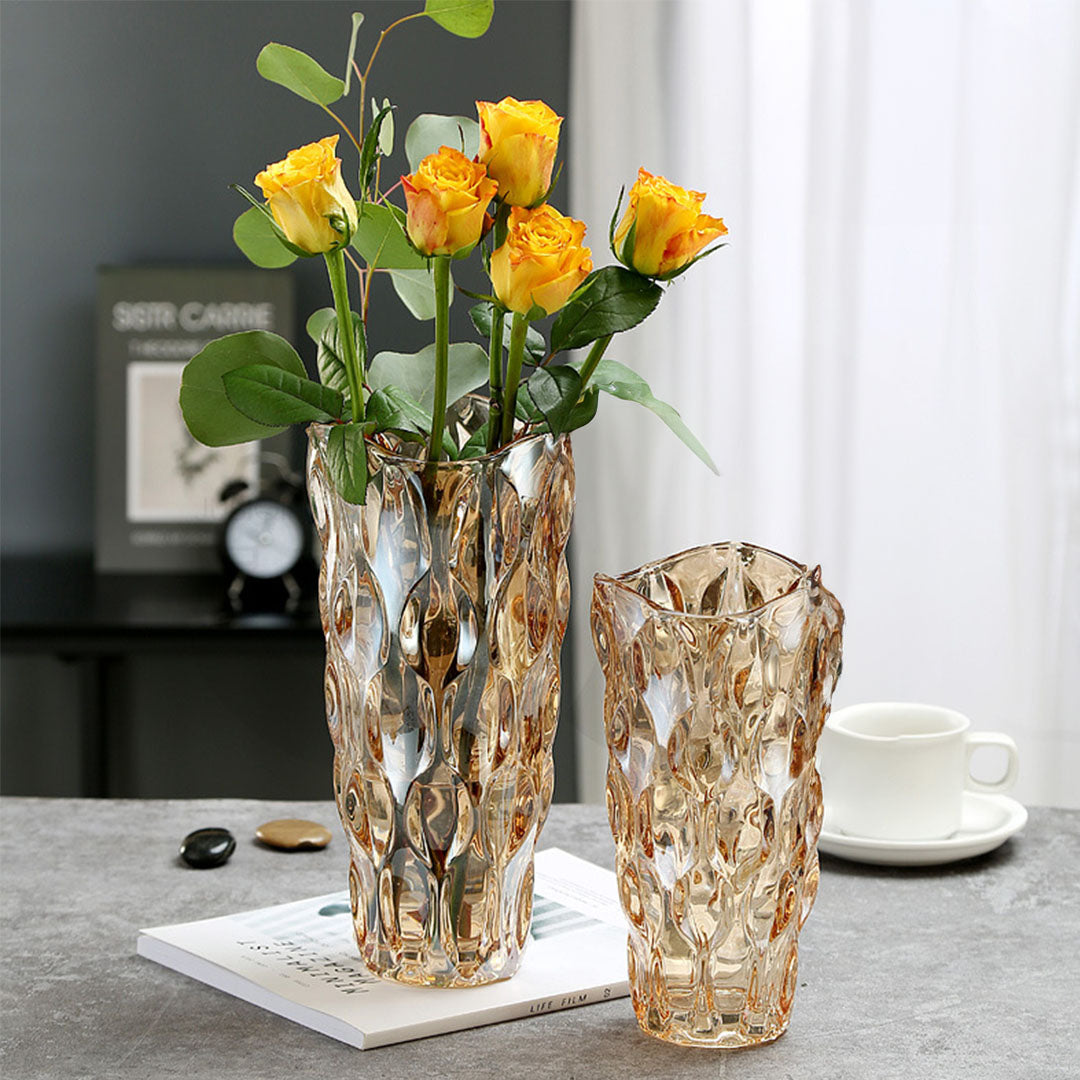 SOGA 29.8cm Golden Amber Glass Crystal Vase Elegant Modern Home Décor