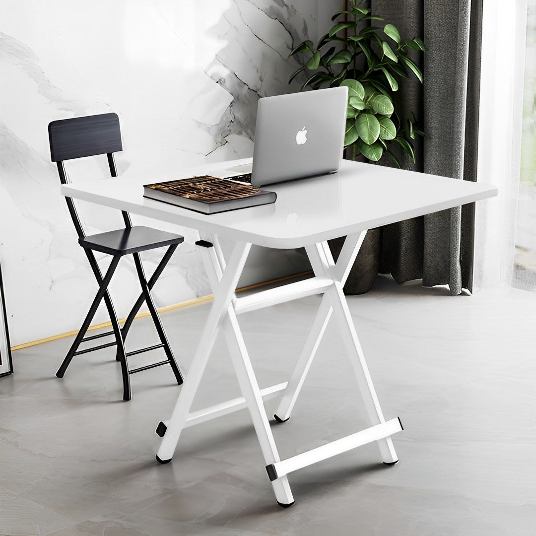 SOGA 2X White Dining Table Portable Square Surface Space Saving Folding Desk with Lacquered Legs Home Decor