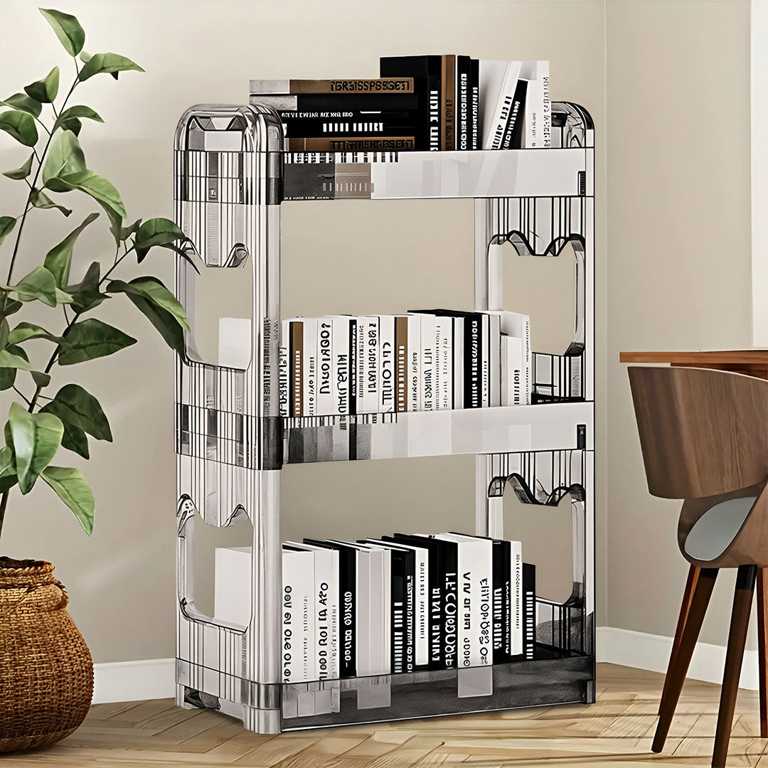 SOGA 38x24cm Clear 3 Tier Bookshelf & Cosmetic Storage Organizer Trolley Rack