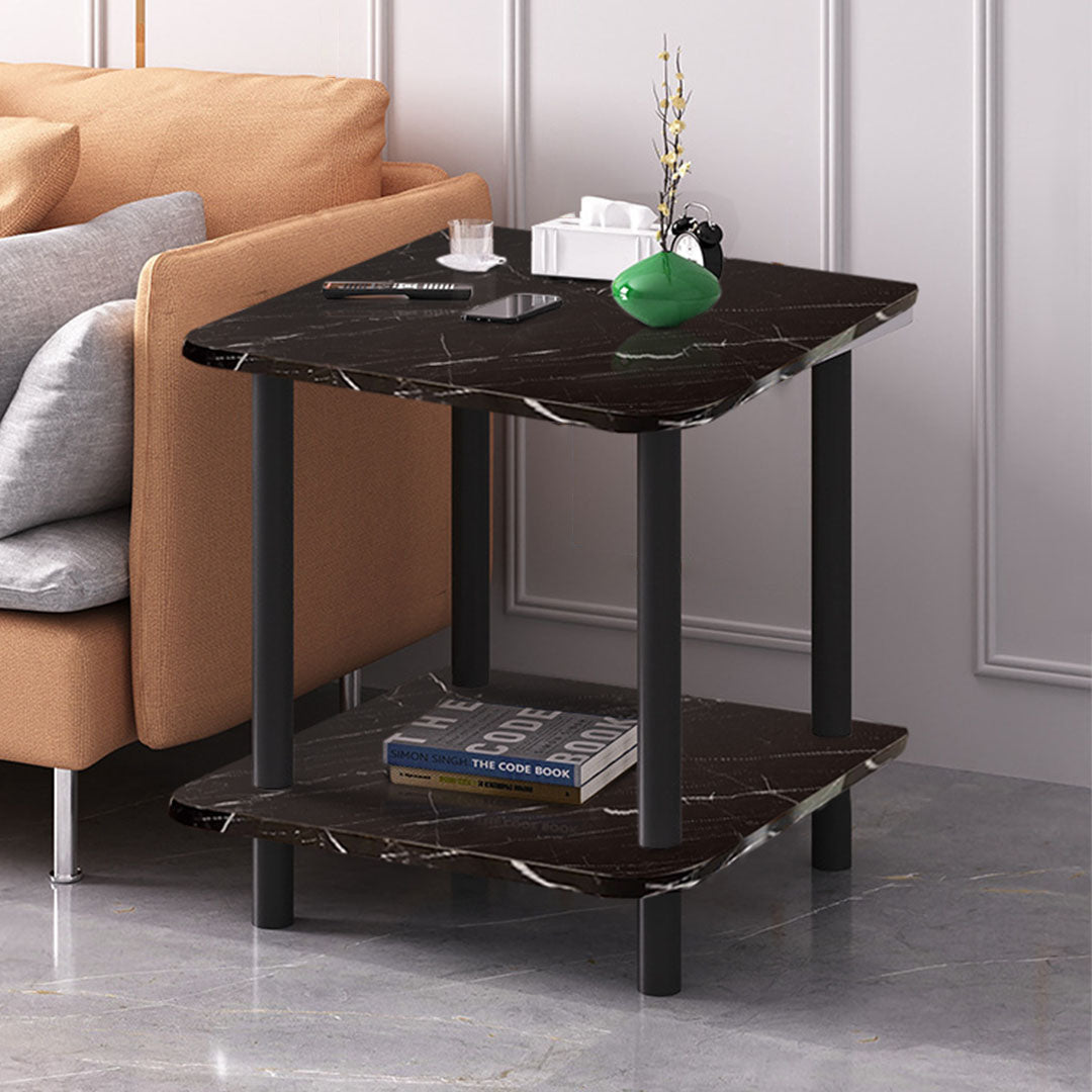 SOGA 70cm Black Ceramic Side Table Stone Pattern Modern Design with Black Metal Legs