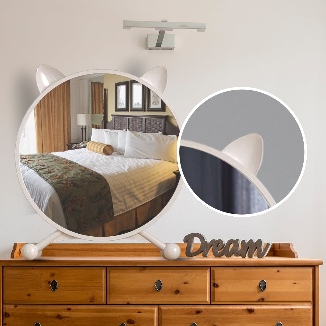 SOGA 2X 40cm White Smart Makeup Bedroom Table Mirror Cat Ear Style No LED Light