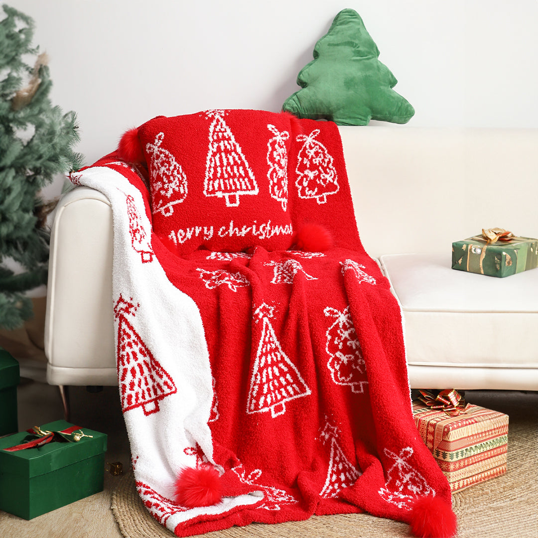 SOGA 130x180cm Throw Blanket Red Christmas Tree Half Fleece for Holiday Season Cozy