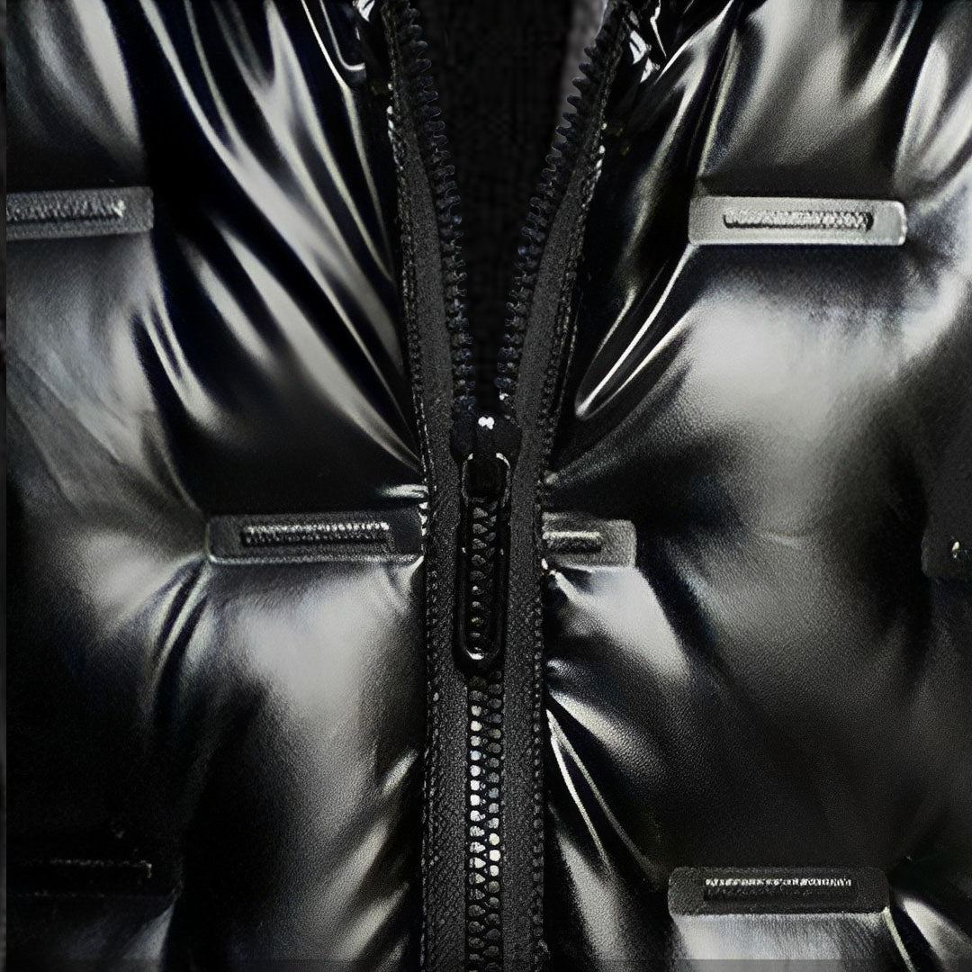 abbee Black Large Winter Hooded Glossy Down Jacket Stylish Lightweight Quilted Warm Puffer Coat
