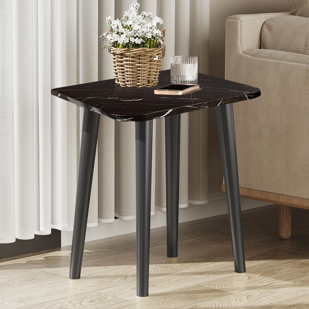 SOGA 40cm Black Ceramic Table Stone Pattern Compact Modern Design with Black Metal Legs