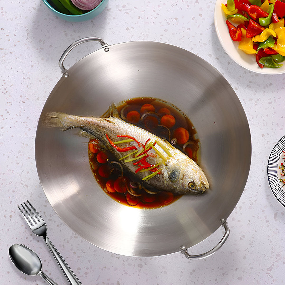 SOGA 43cm Stainless Steel Kitchen Cooking Wok with 2 Sturdy Handles
