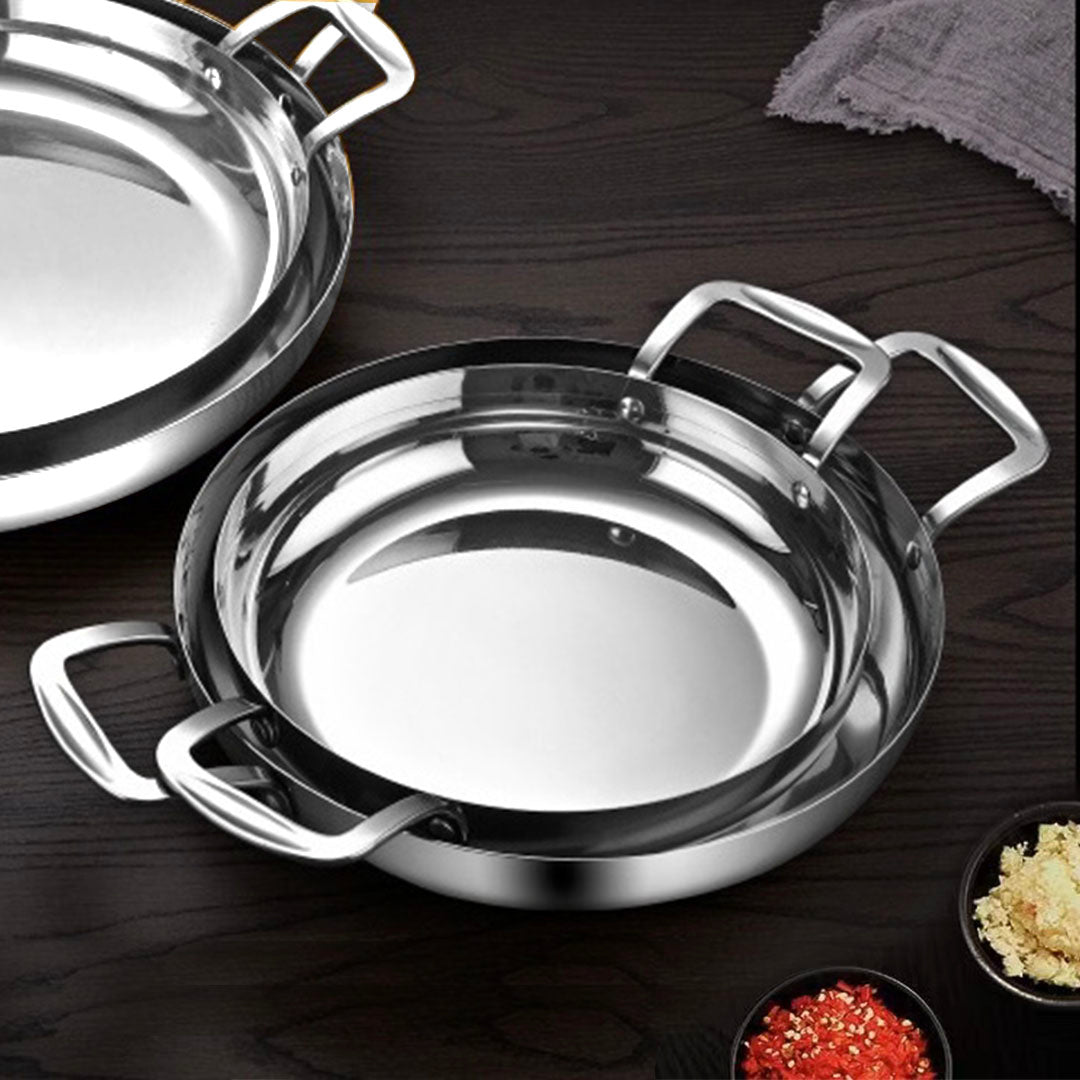 Soga 36cm Flat Base Seafood Dry Pot in Elegant Silver Finish with Durable for Kichen Essential