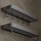 SOGA 40cm Black Wall-Mounted Rectangular Kitchen Spice Storage Organiser Space Saving Condiments Shelf Rack with Hooks