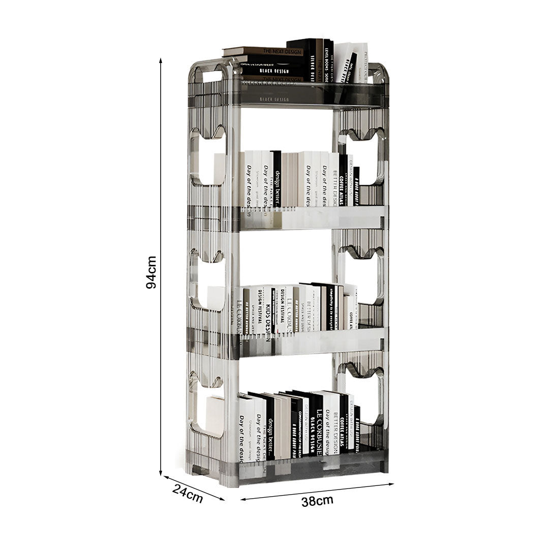 SOGA 2X 38x24cm Clear 4 Tier Bookshelf & Cosmetic Storage Organizer Trolley Rack