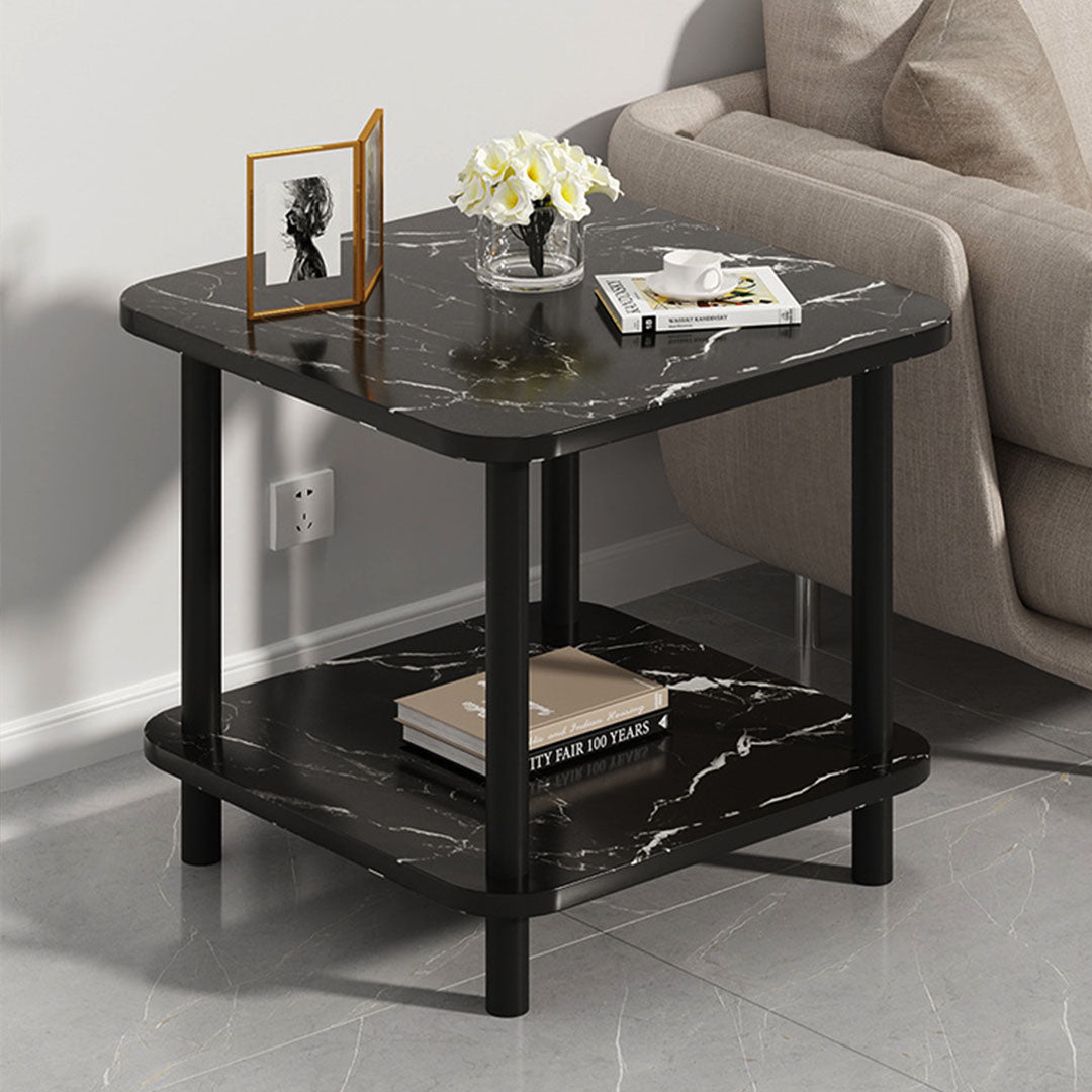 SOGA 2X 70cm Black Ceramic Side Table Stone Pattern Modern Design with Black Metal Legs