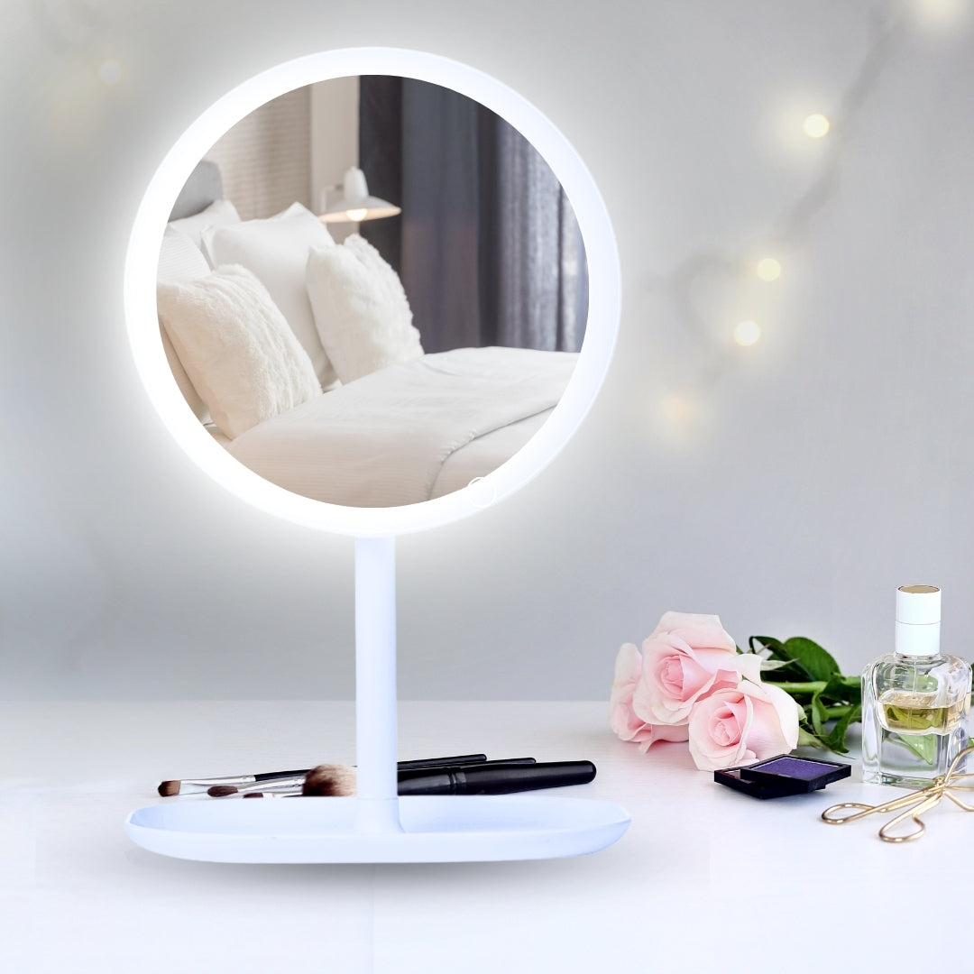 SOGA 2X 26cm White Round Smart LED Makeup Bedroom Table Vanity Mirror Tricolor w/ 5x Magnification