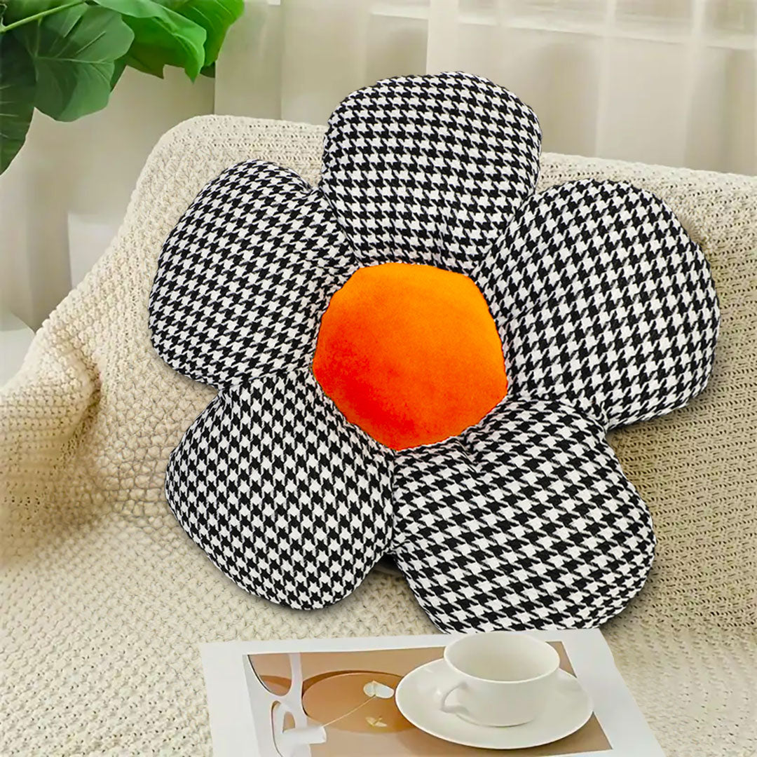 SOGA 2X Black Flower Cushion Shaped for Floor and Sitting Throw Pillow