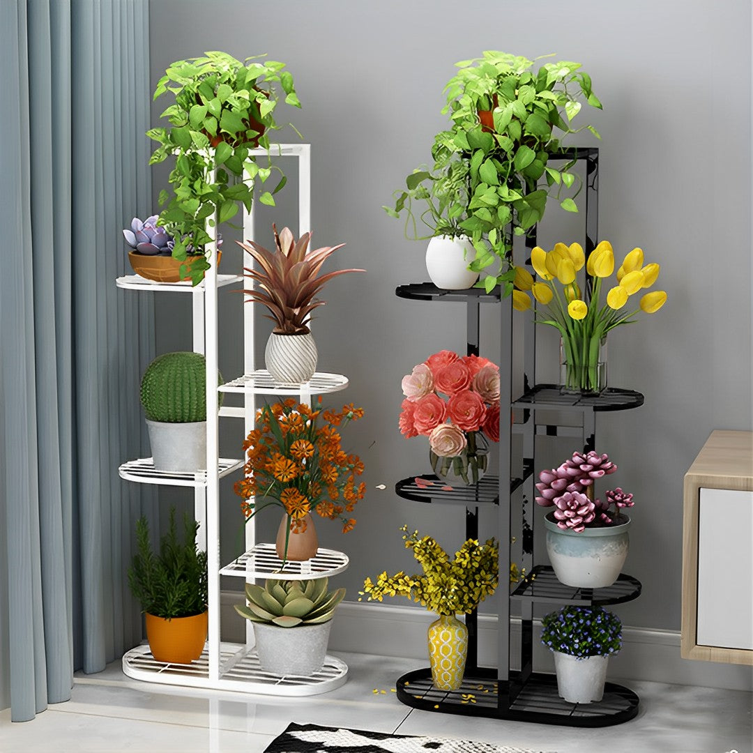 SOGA 2X 7 Tier 8 Pots White Metal Plant Rack Flowerpot Storage Display Stand Holder Home Garden Decor