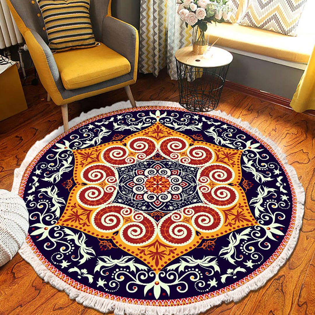 SOGA 90cm Round Mandala Ethnic Style Round Carpet, Anti-slip Doormat, Home Decor