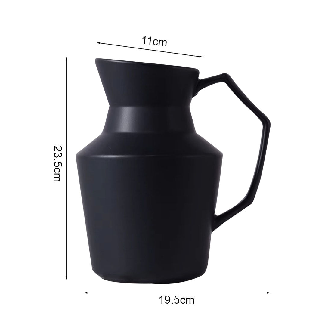 SOGA 2X 23.5cmx19.5cm Ornament Black Modern Ceramic Decorative Pitcher Vase with Handle for Home Décor