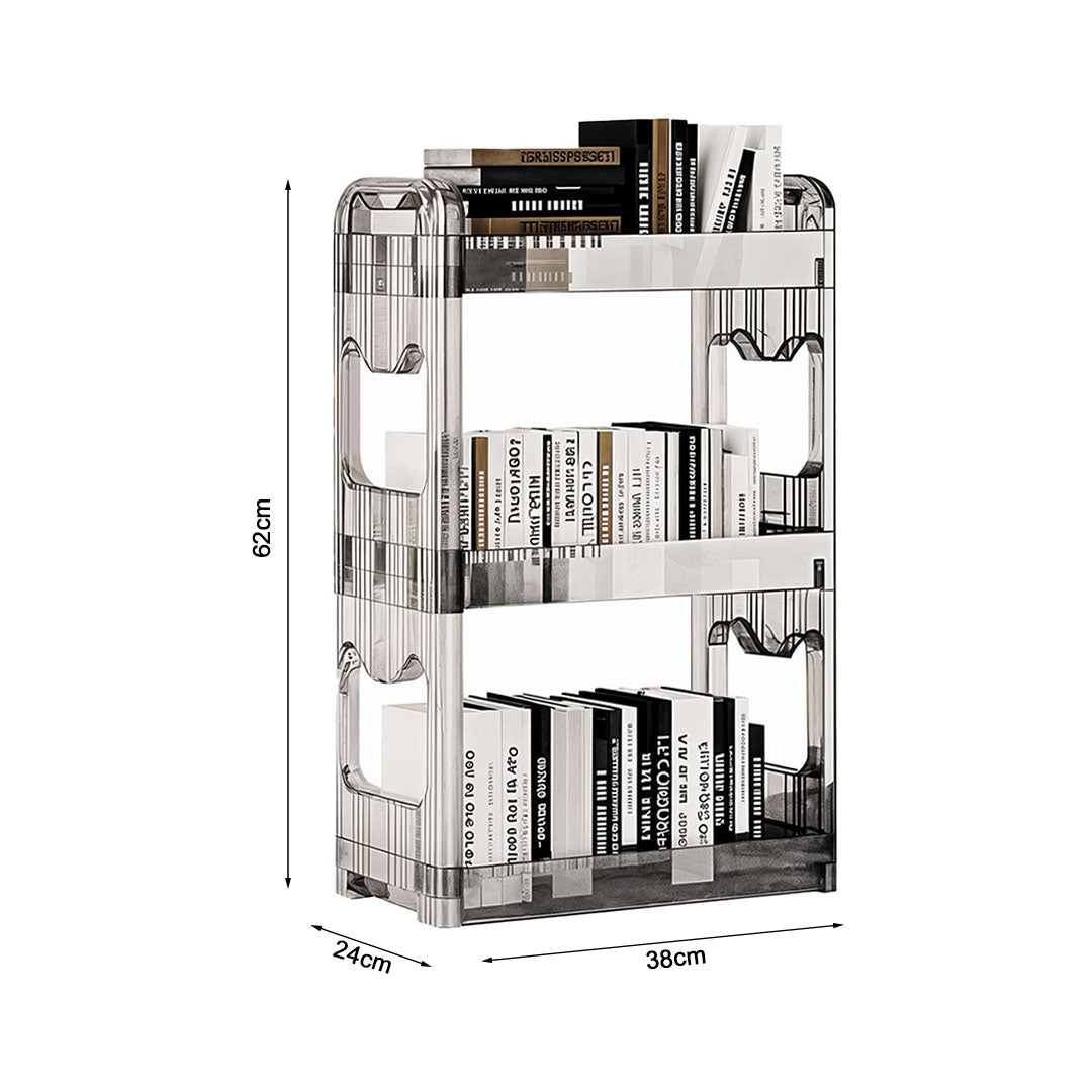 SOGA 2X 38x24cm Clear 3 Tier Bookshelf & Cosmetic Storage Organizer Trolley Rack
