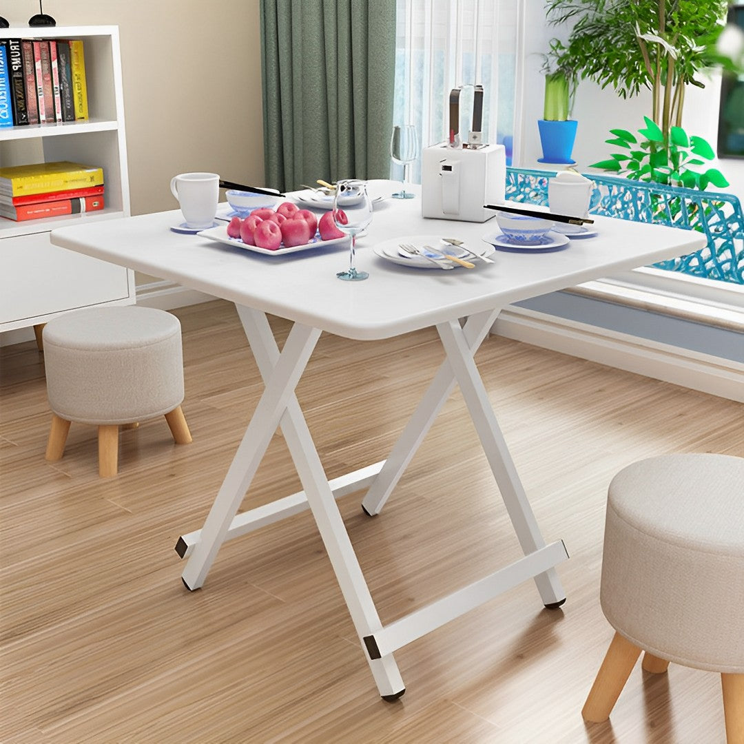 SOGA White Dining Table Portable Square Surface Space Saving Folding Desk with Lacquered Legs Home Decor