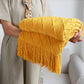 SOGA 2X Yellow Diamond Pattern Knitted Throw Blanket Warm Cozy Woven Cover Couch Bed Sofa Home Decor with Tassels