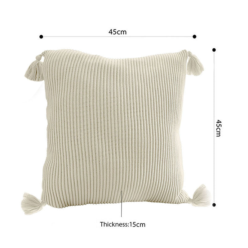 SOGA 45cm Khaki Wabi-Sabi Thickened Cotton Tassel Square Throw Pillow