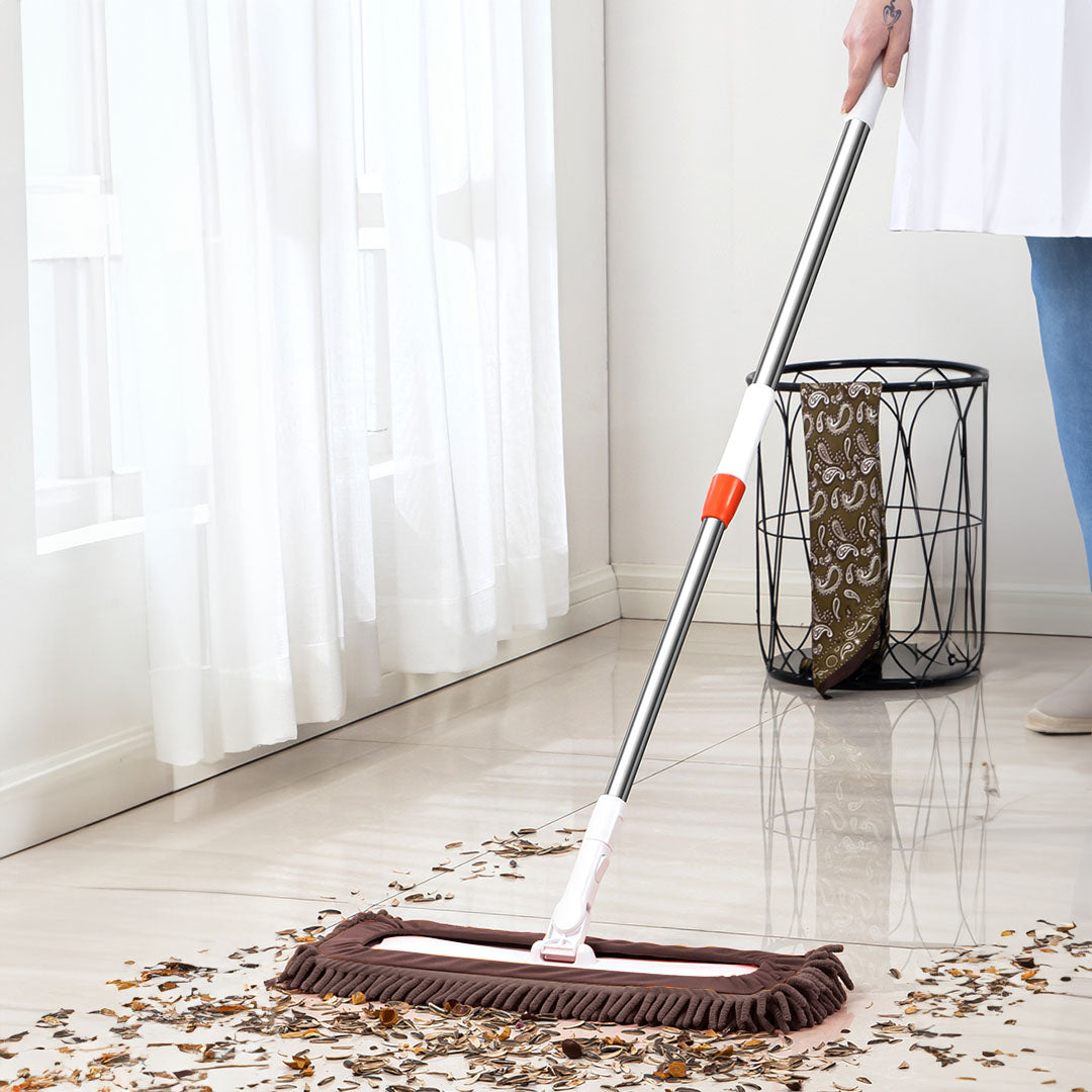 SOGA 80x12 Coffee Microfiber Flat Mop Floor Cleaning Pads Rotating Dust Remover