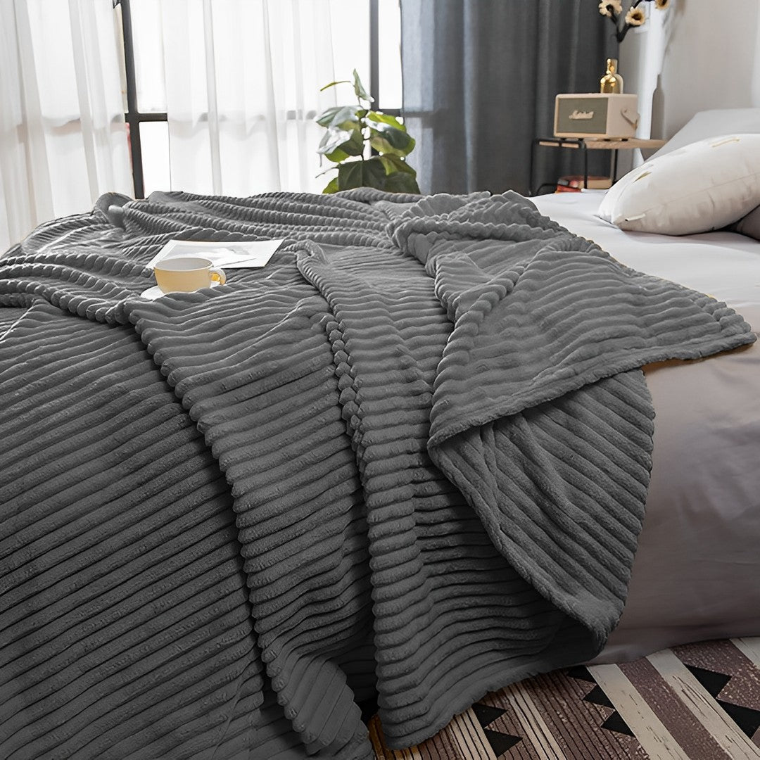 SOGA GreyThrow Blanket Warm Cozy Striped Pattern Thin Flannel Coverlet Fleece Bed Sofa Comforter