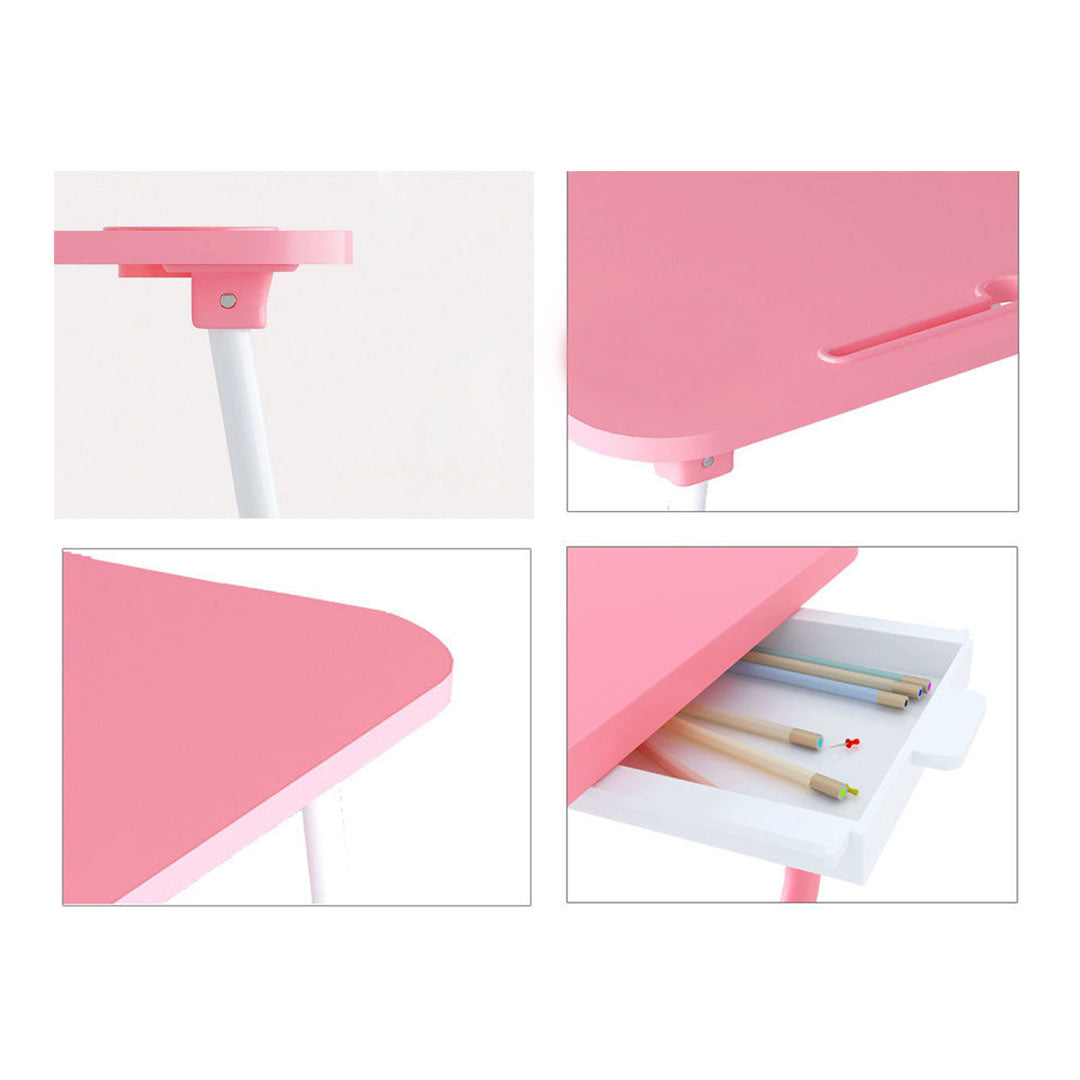 SOGA 2X Pink Portable Bed Table Adjustable Foldable Bed Sofa Study Table Laptop Mini Desk with Notebook Stand Card Slot Holder Home Decor