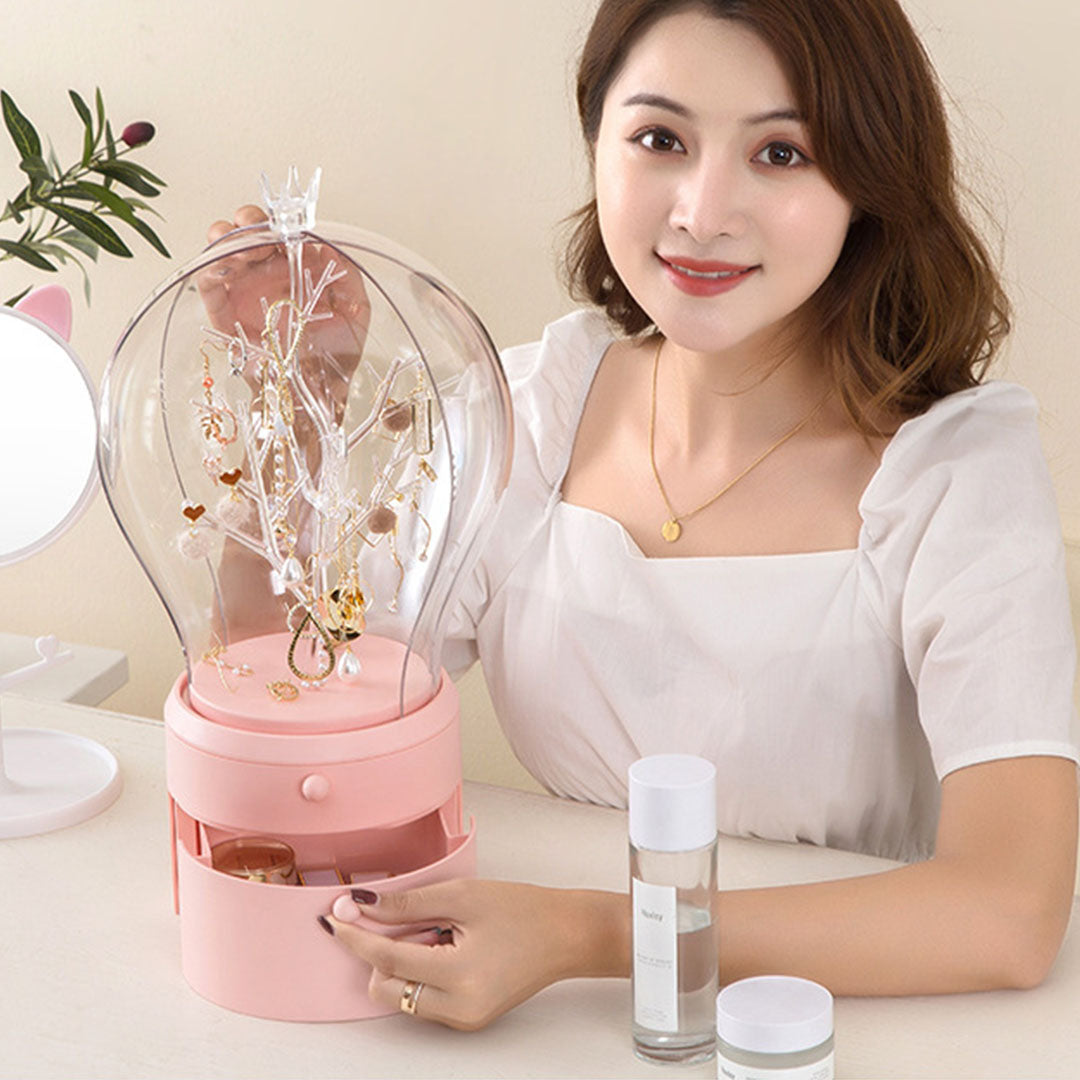 SOGA 2X Pink 360 Degree Rotating 2 Layered Jewelry Storage Box Waterproof Dustproof Accessories Organiser