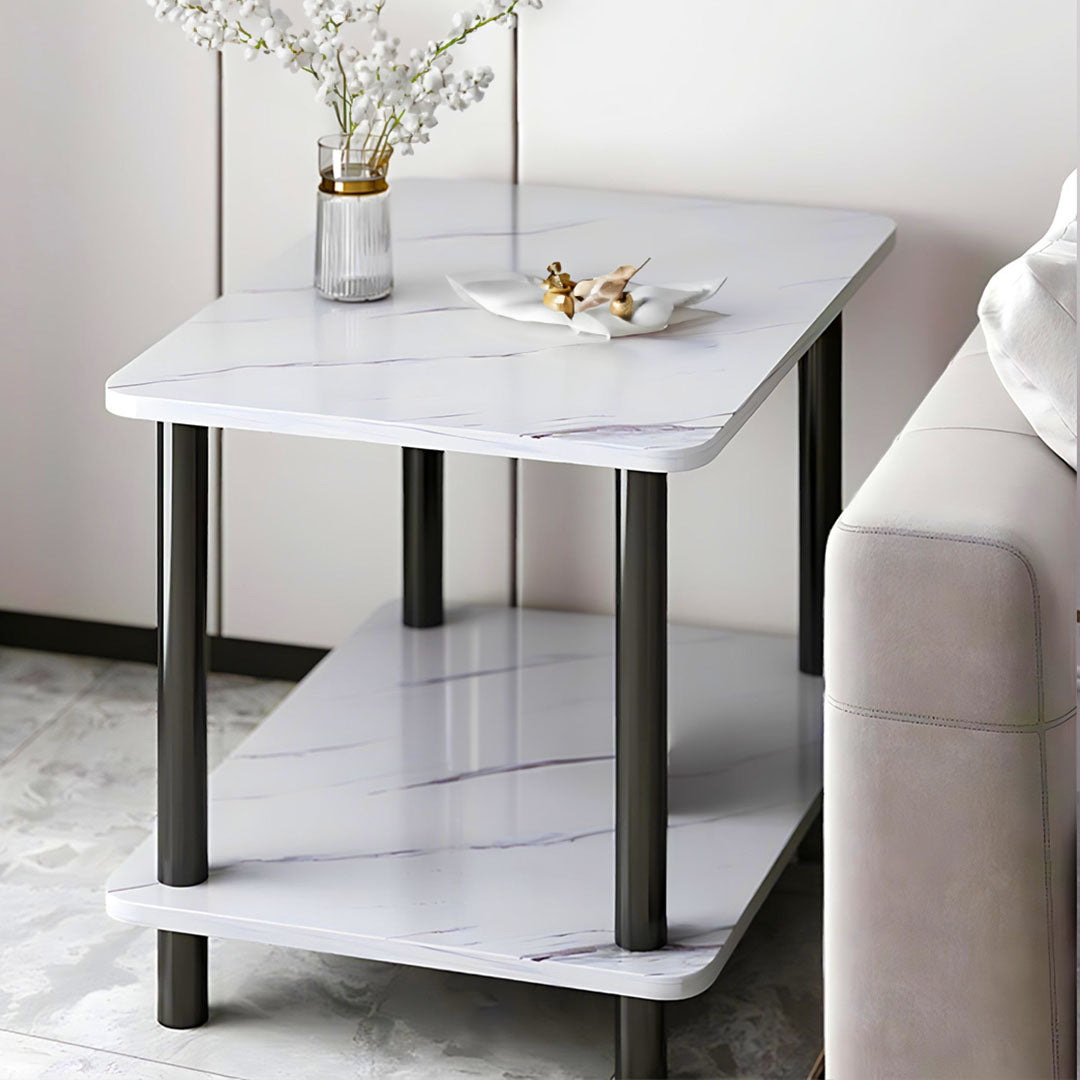 SOGA 2X 70cm White Ceramic Table Stone Pattern Modern Design with Black Metal Legs