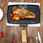 SOGA 20.5cm Rectangular Cast Iron Griddle Grill Frying Pan with Folding Wooden Handle