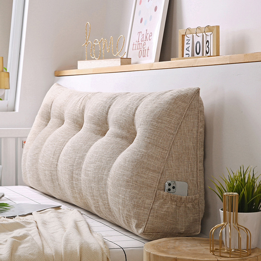 SOGA 4X 100cm Beige Triangular Wedge Bed Pillow Headboard Backrest Bedside Tatami Cushion Home Decor
