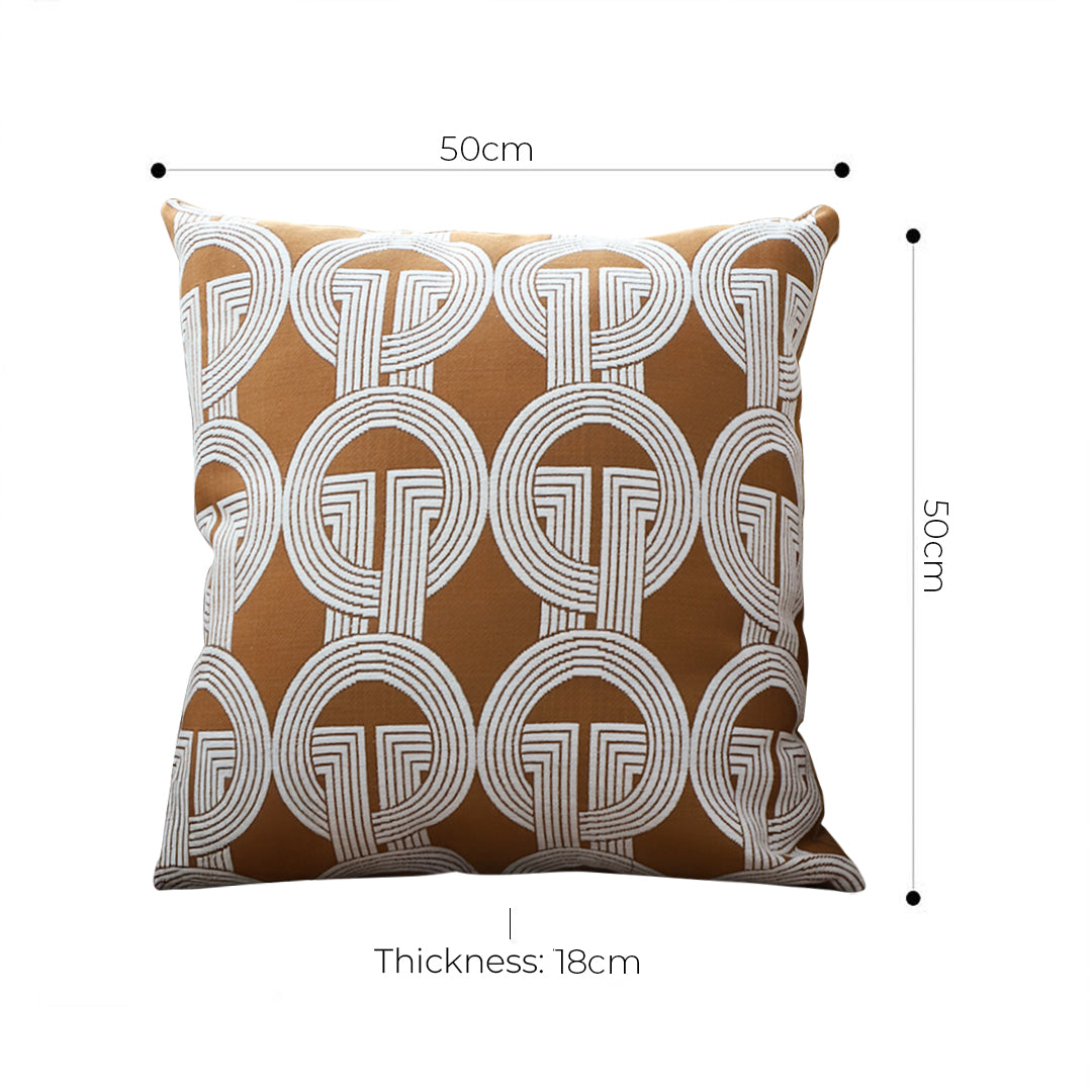 SOGA 50cm Throw Pillow Brown Circular Chain Jacquard Decorative Square for Home Decor