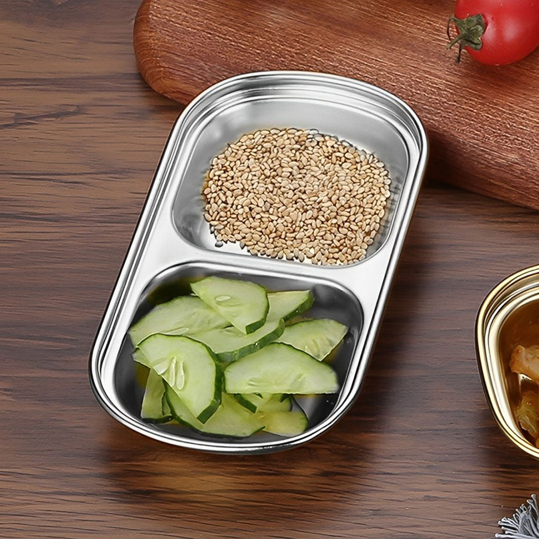 SOGA 15cm Silver Sauce Pan with Two Compartments Divided Sauce Dish Kitchen Essential