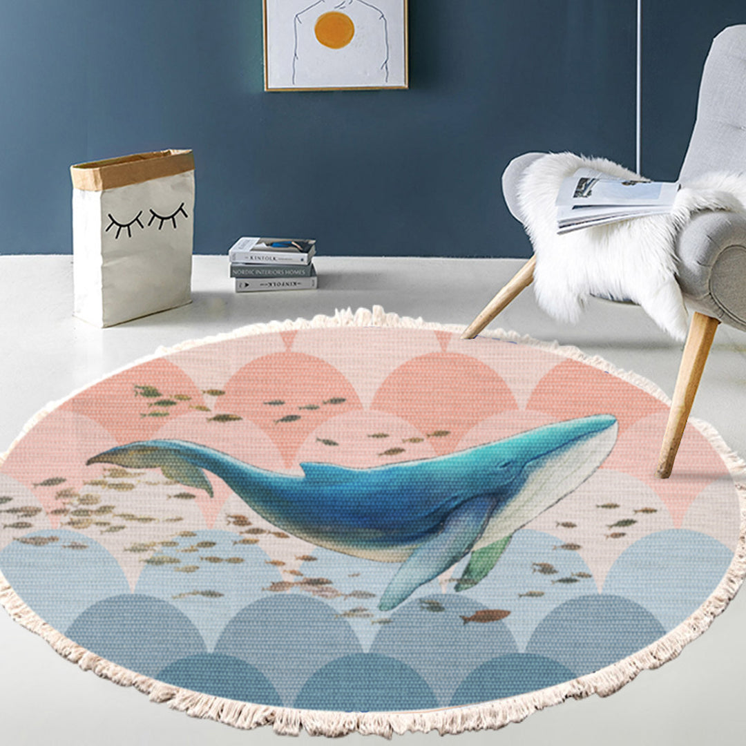 SOGA 2X 120cm Round Tassels Shark Print Area Rugs, Home Decor