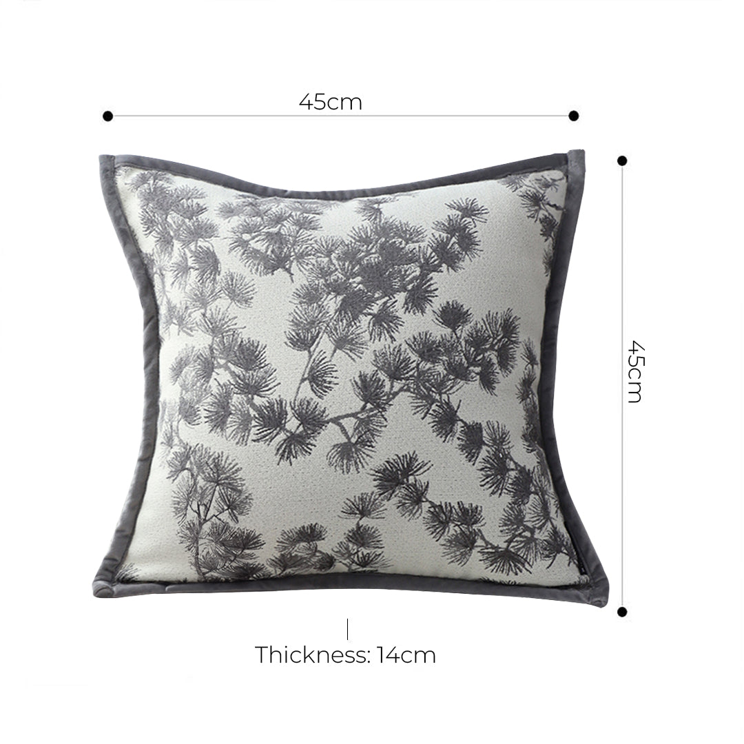SOGA 45cm Throw Pillow Off White Wide Border with Branch and Pine Needle Design Pattern Home Decor