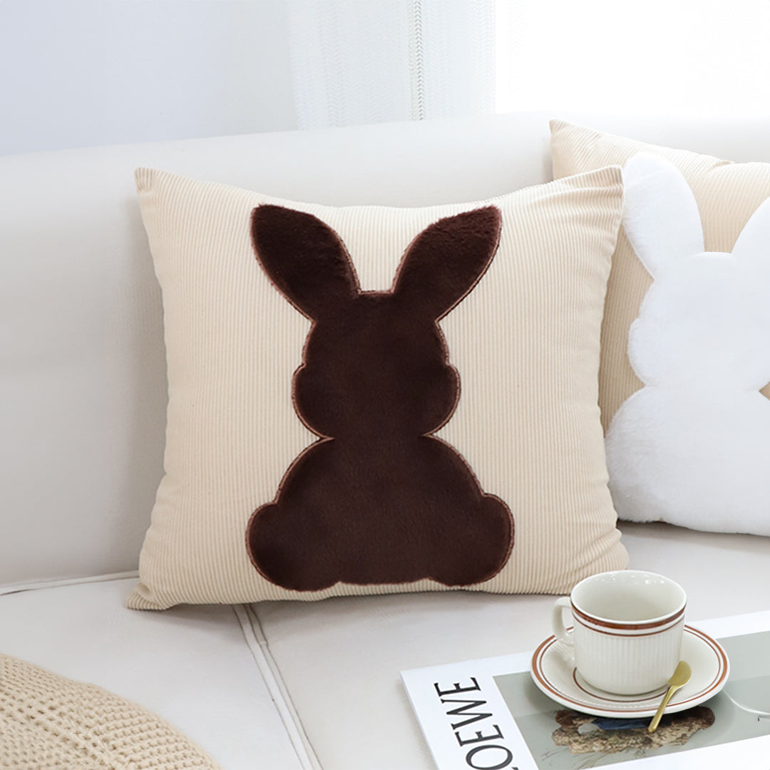 SOGA 2X 45cm Throw Pillow Light Tan Square Cushion with Soft Coffee Bunny Design Decorative Home Decor