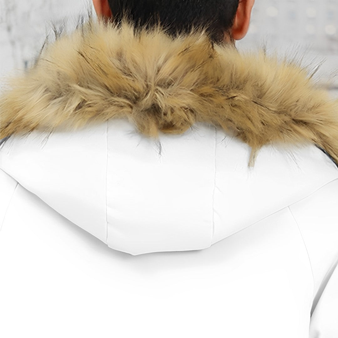 abbee White XL Winter Fur Hooded Thick Overcoat Jacket Stylish Lightweight Quilted Warm Puffer Coat